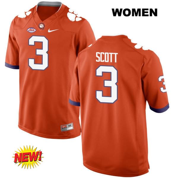 Women's Clemson Tigers #3 Artavis Scott Stitched Orange New Style Authentic Nike NCAA College Football Jersey RIB8846NW